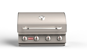 Bull Built‑In Gas & Charcoal Grills stainless steel outdoor grill with temperature gauge and four control knobs