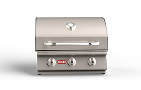 Bull Built‑In Gas & Charcoal Grills stainless steel outdoor grill with three control knobs and built-in thermometer