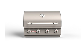 Bull Built‑In Gas & Charcoal Grills stainless steel outdoor grill with control knobs and thermometer on hood