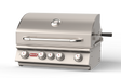 Bull Built‑In Gas & Charcoal Grills in premium stainless steel with multiple control knobs and integrated temperature gauge