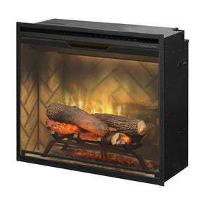 Dimplex Revillusion Built-In Fireboxes with realistic glowing flame effect and detailed ember bed in traditional design