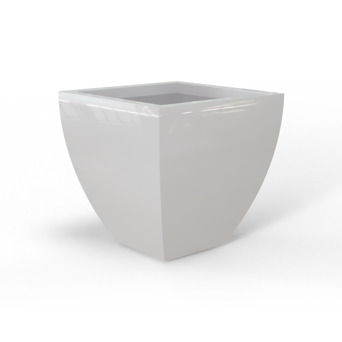 Lima tapered square fiberglass planter in Gloss Bright White, studio render