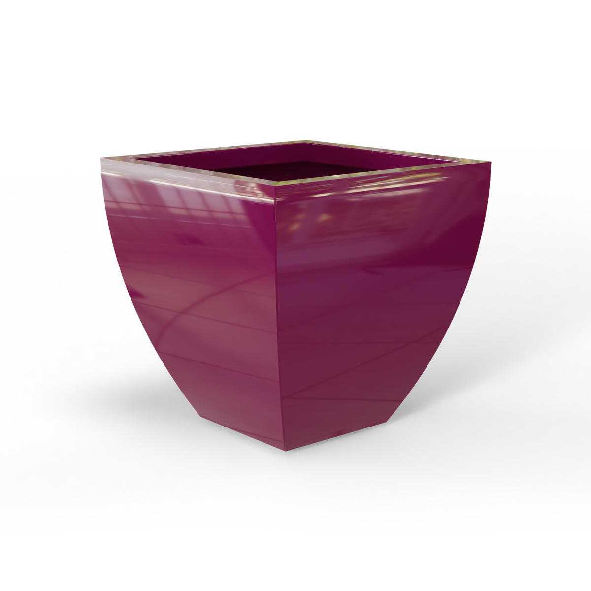 Lima tapered square fiberglass planter in Gloss Eggplant, studio render