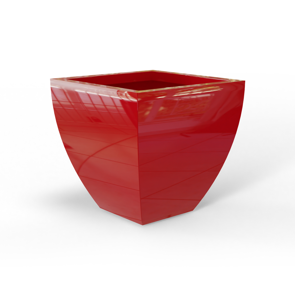 Lima tapered square fiberglass planter in Gloss Red, studio render