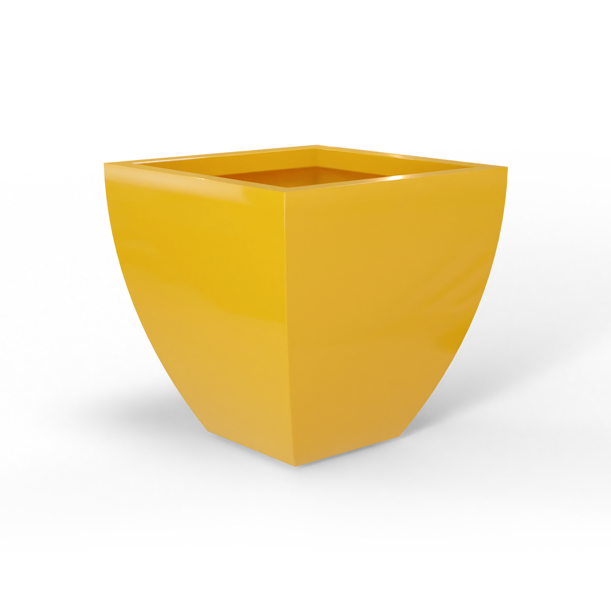 Lima tapered square fiberglass planter in Gloss Saffron, studio render