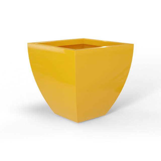 Lima tapered square fiberglass planter in Gloss Saffron, studio render