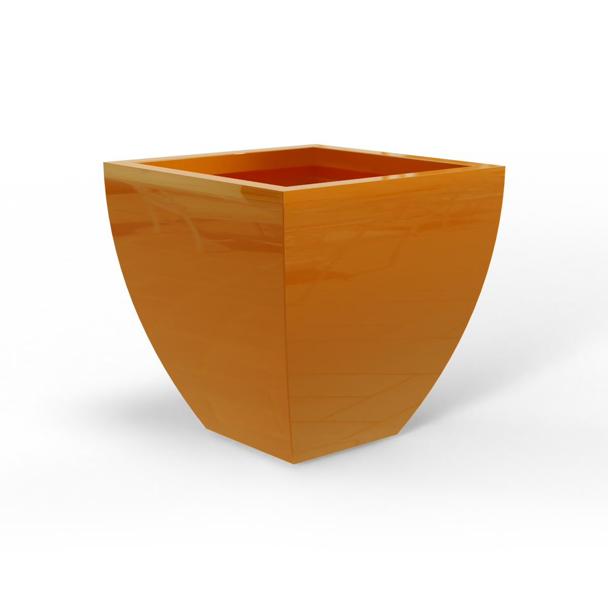 Lima tapered square fiberglass planter in Gloss Tangerine, studio render
