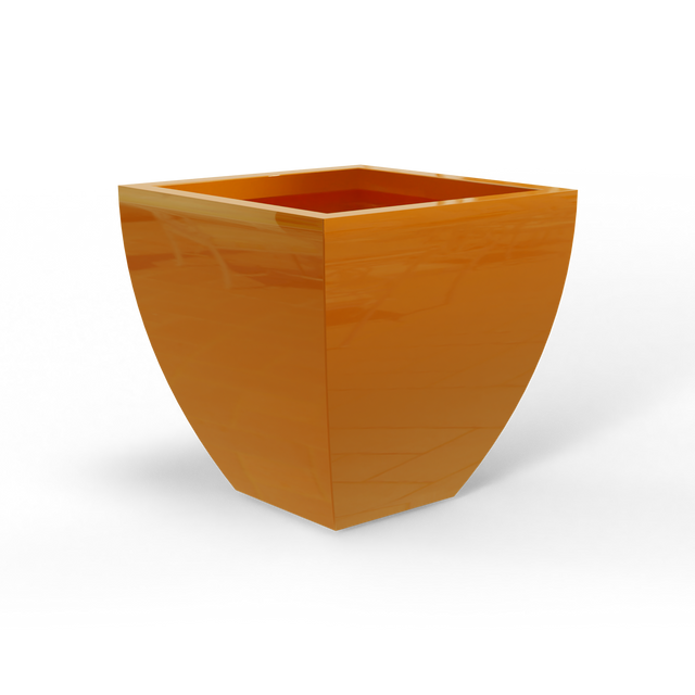 Lima tapered square fiberglass planter in Gloss Tangerine, studio render