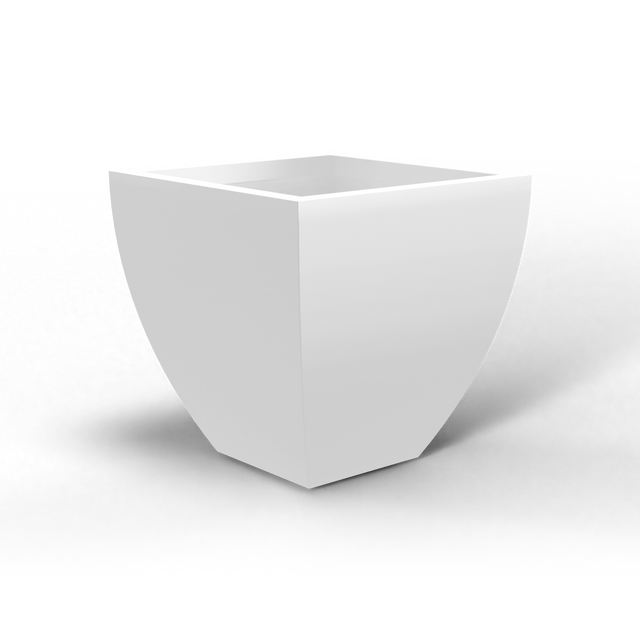 Lima tapered square fiberglass planter in Matte Bright White, studio render