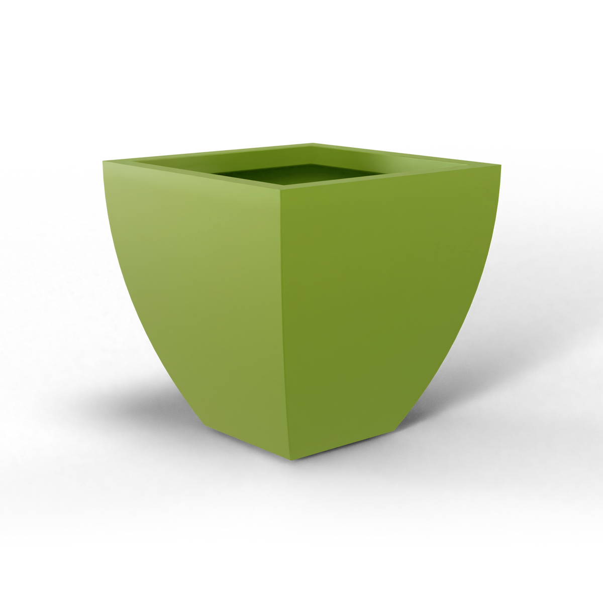 Lima tapered square fiberglass planter in Satin Green, studio render