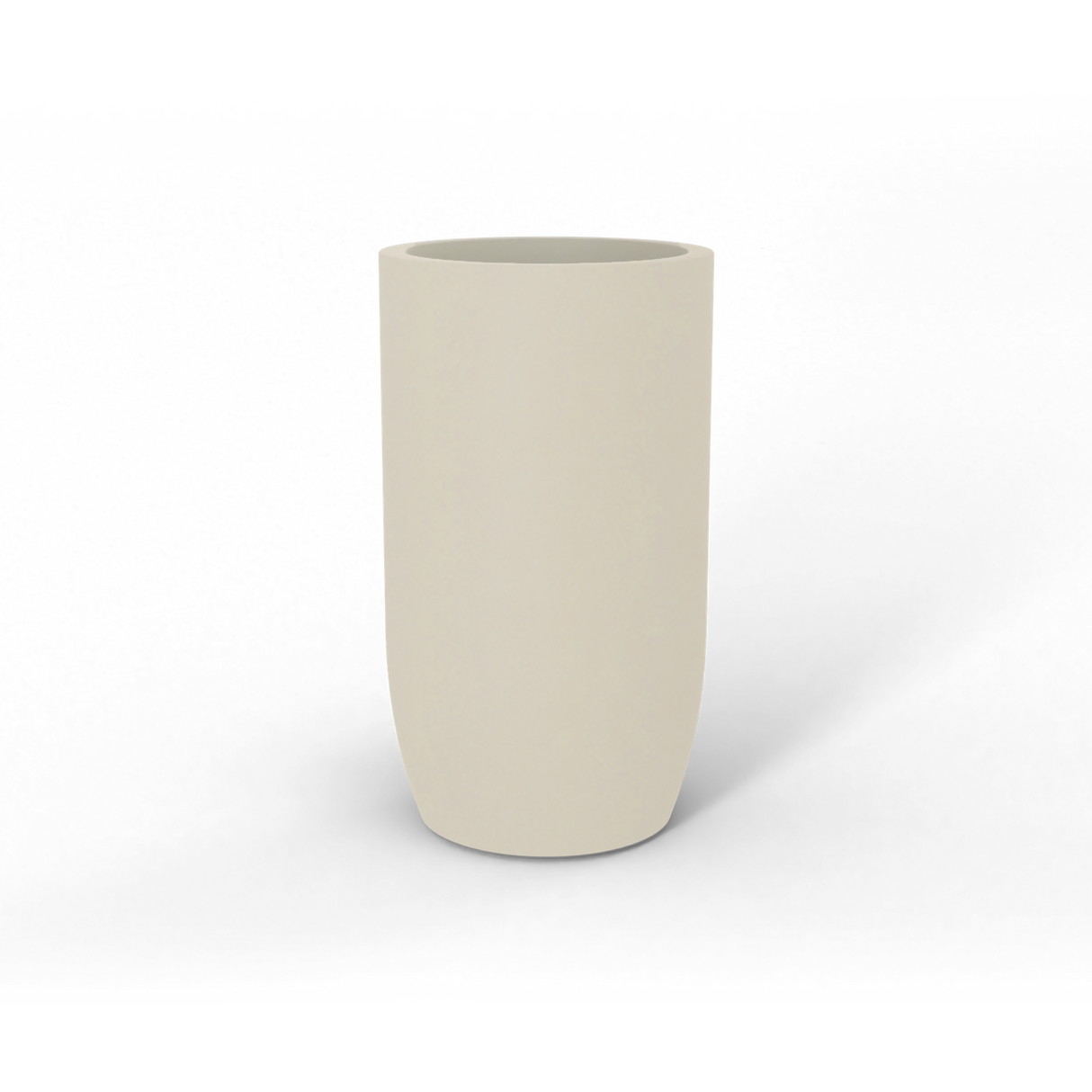 Lisbon tall round fiberglass planter in satin beige