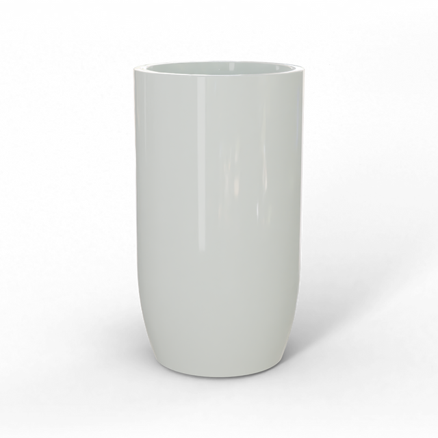Lisbon tall round fiberglass planter in Gloss Bright White, studio render