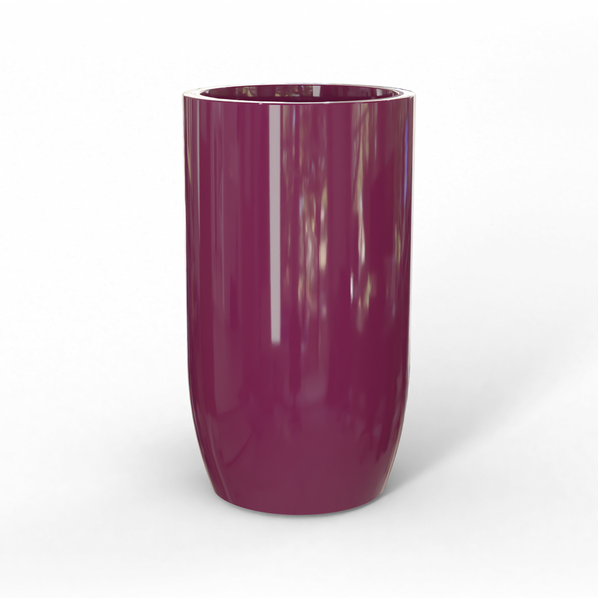 Lisbon tall round fiberglass planter in Gloss Eggplant, studio render