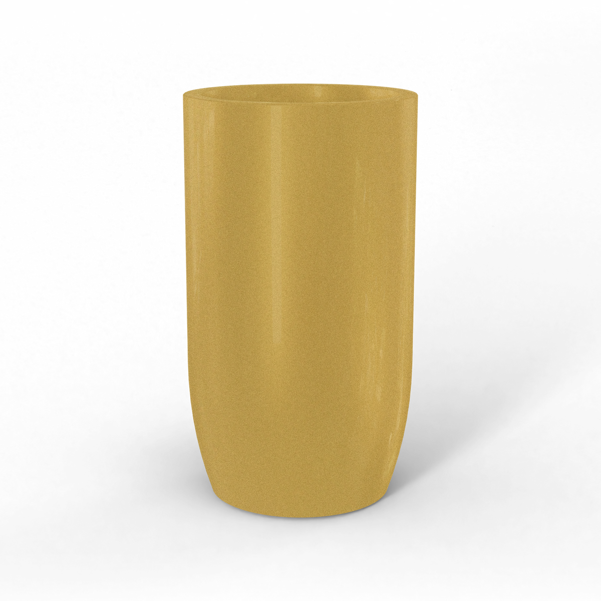 Lisbon tall round fiberglass planter in Gloss Metallic Gold, studio render