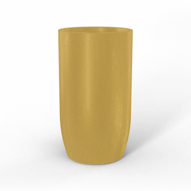 Lisbon tall round fiberglass planter in Gloss Metallic Gold, studio render