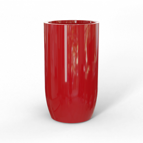 Lisbon tall round fiberglass planter in Gloss Red, studio render