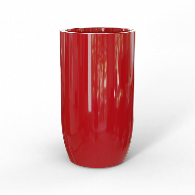 Lisbon tall round fiberglass planter in Gloss Red, studio render