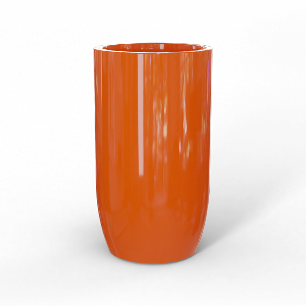 Lisbon tall round fiberglass planter in Gloss Tangerine, studio render