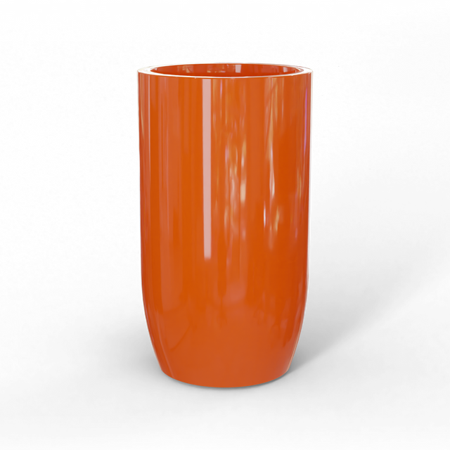 Lisbon tall round fiberglass planter in Gloss Tangerine, studio render