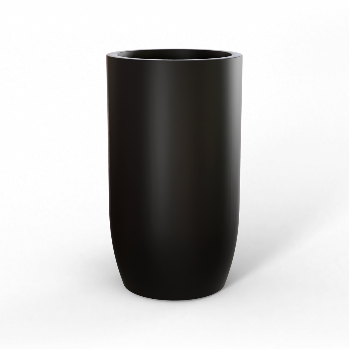 Lisbon tall round fiberglass planter in Matte Black, studio render