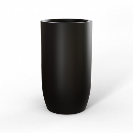 Lisbon tall round fiberglass planter in Matte Black, studio render
