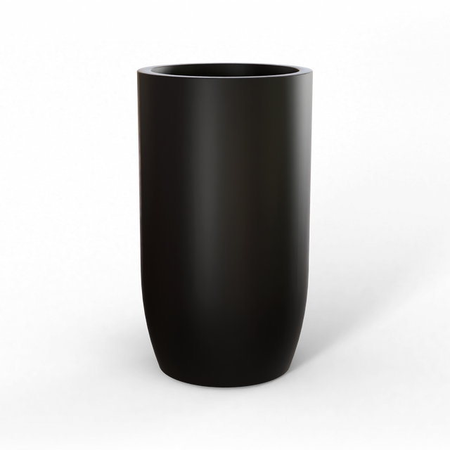 Lisbon tall round fiberglass planter in Matte Black, studio render