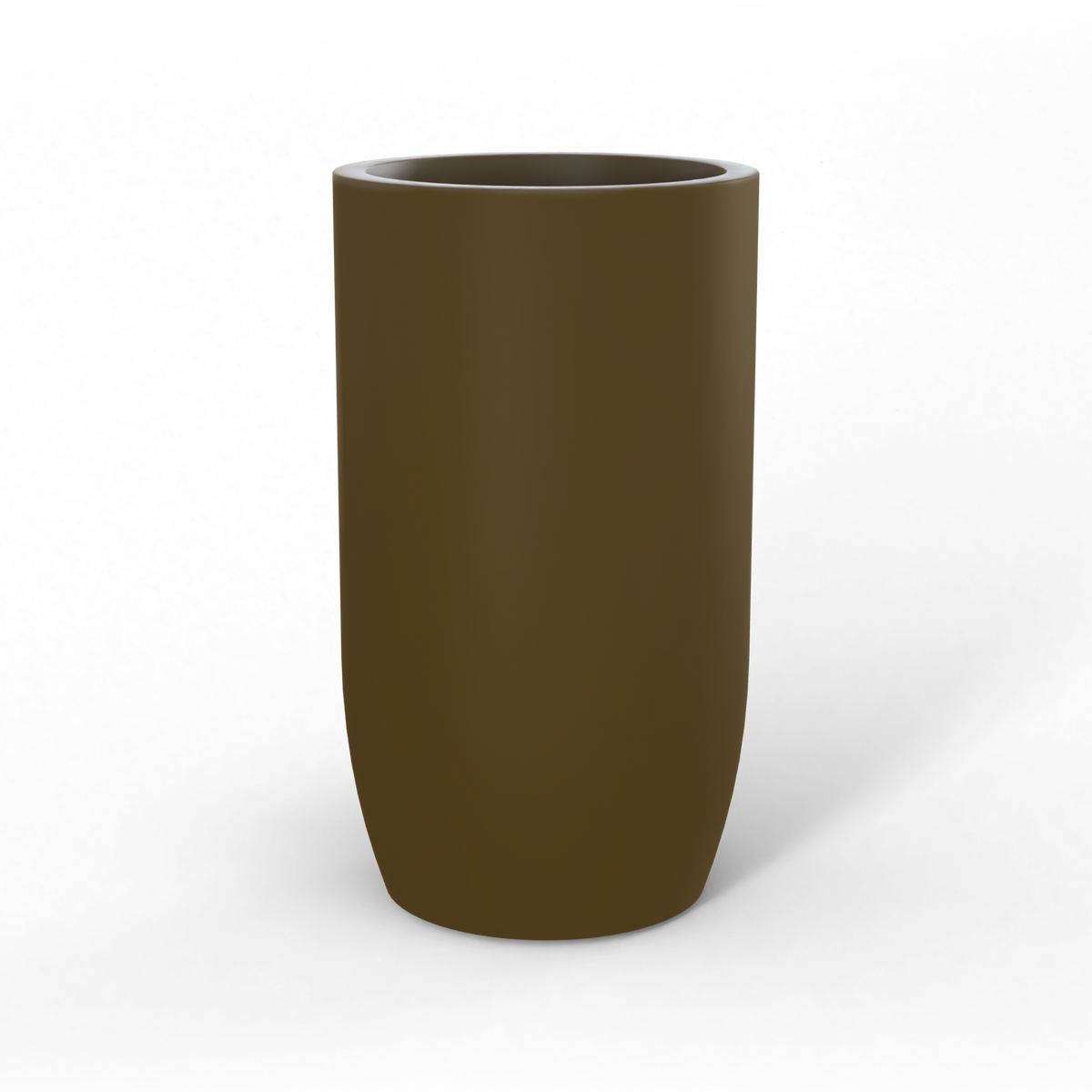Lisbon tall round fiberglass planter in Matte Bronze, studio render
