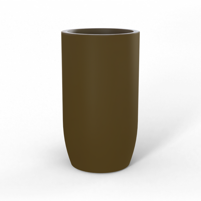 Lisbon tall round fiberglass planter in Matte Bronze, studio render