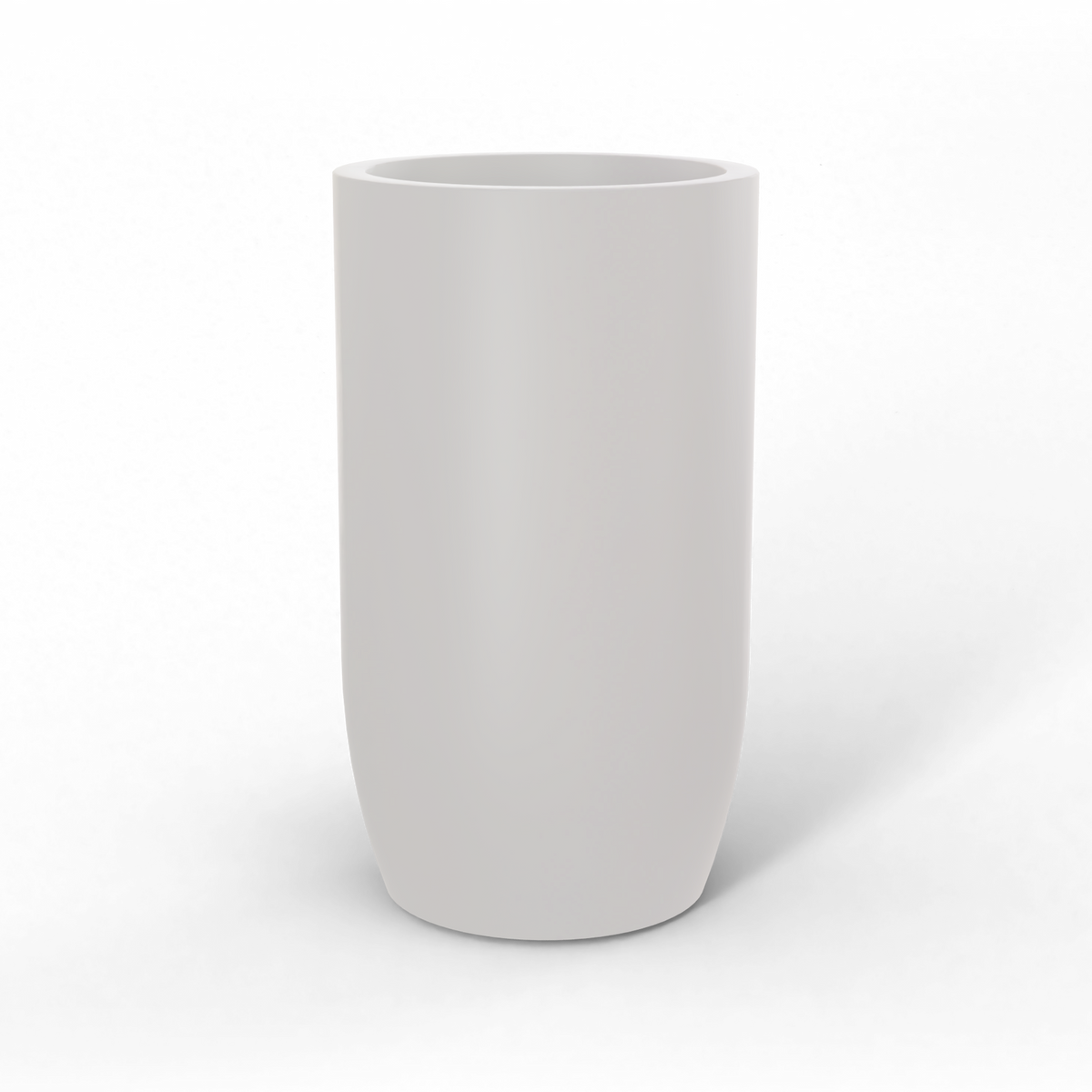 Lisbon tall round fiberglass planter in Matte Cement Grey, studio render