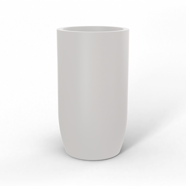 Lisbon tall round fiberglass planter in Matte Cement Grey, studio render