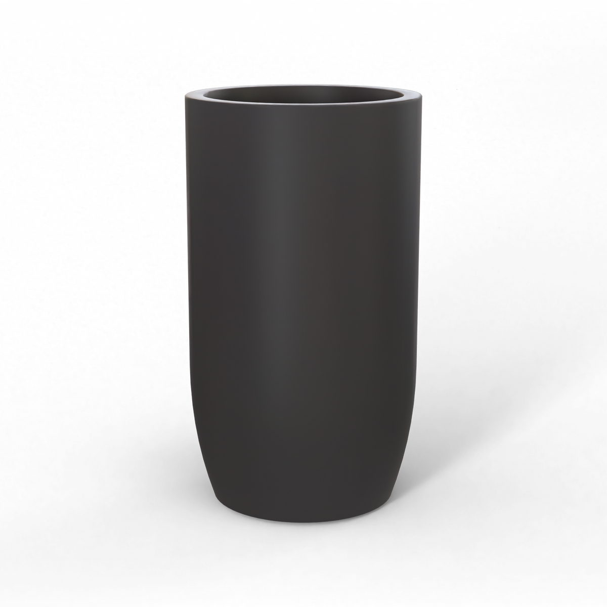 Lisbon tall round fiberglass planter in Matte Charcoal, studio render