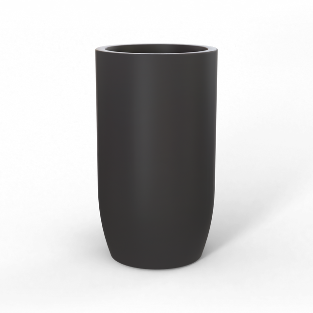 Lisbon tall round fiberglass planter in Matte Charcoal, studio render