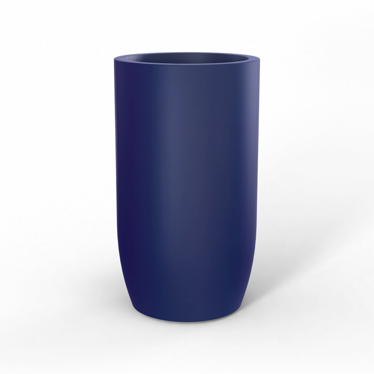Lisbon tall round fiberglass planter in Matte Cobalt Blue, studio render