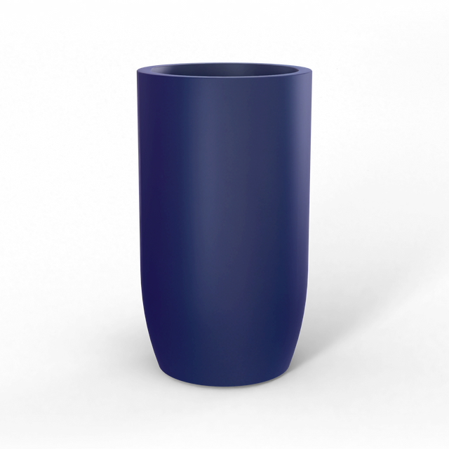 Lisbon tall round fiberglass planter in Matte Cobalt Blue, studio render