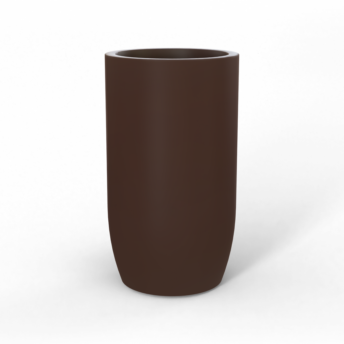 Lisbon tall round fiberglass planter in Matte Dark Brown, studio render