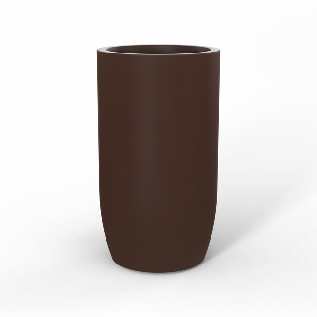 Lisbon tall round fiberglass planter in Matte Dark Brown, studio render