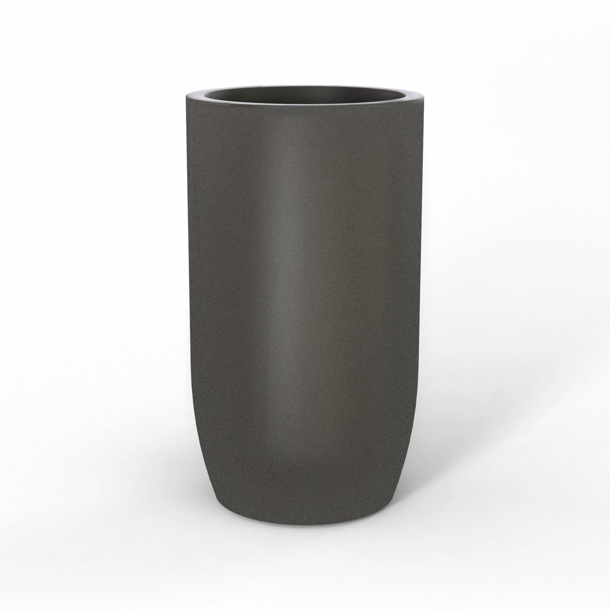 Lisbon tall round fiberglass planter in Matte Gunmetal, studio render
