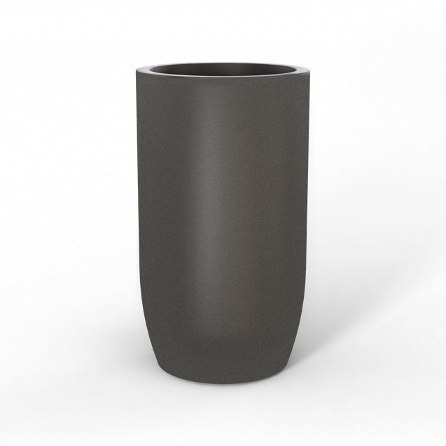 Lisbon tall round fiberglass planter in Matte Gunmetal, studio render