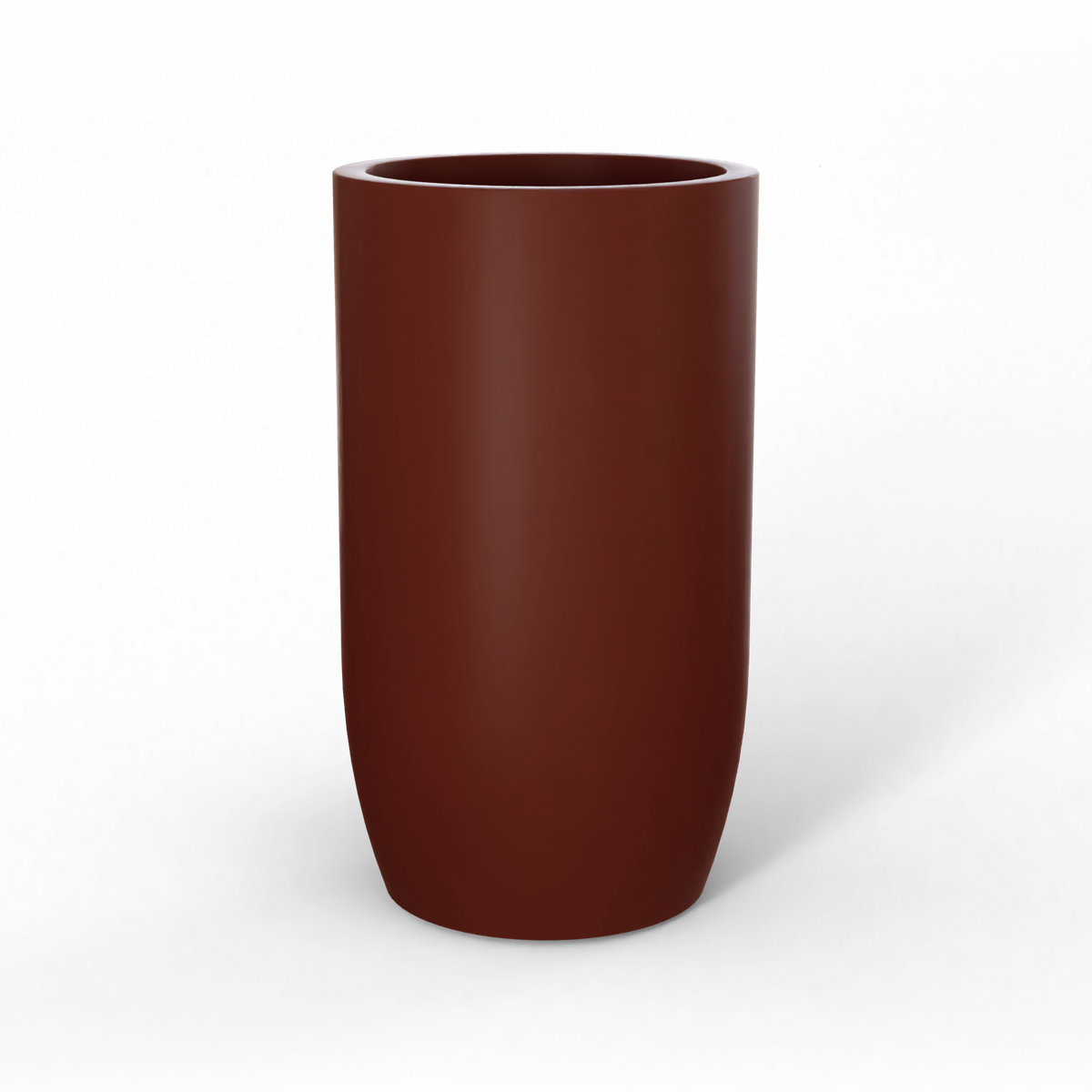 Lisbon tall round fiberglass planter in Matte Terra Cotta, studio render