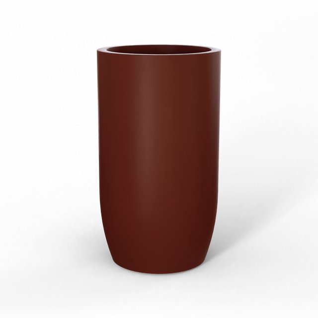 Lisbon tall round fiberglass planter in Matte Terra Cotta, studio render