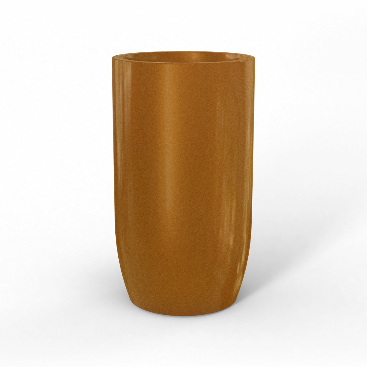 Lisbon tall round fiberglass planter in Metallic Bronze, studio render