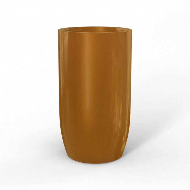 Lisbon tall round fiberglass planter in Metallic Bronze, studio render