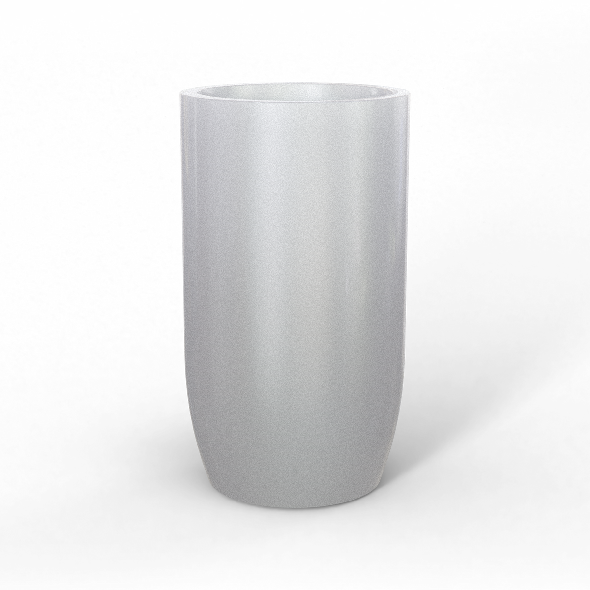 Lisbon tall round fiberglass planter in Metallic Silver, studio render