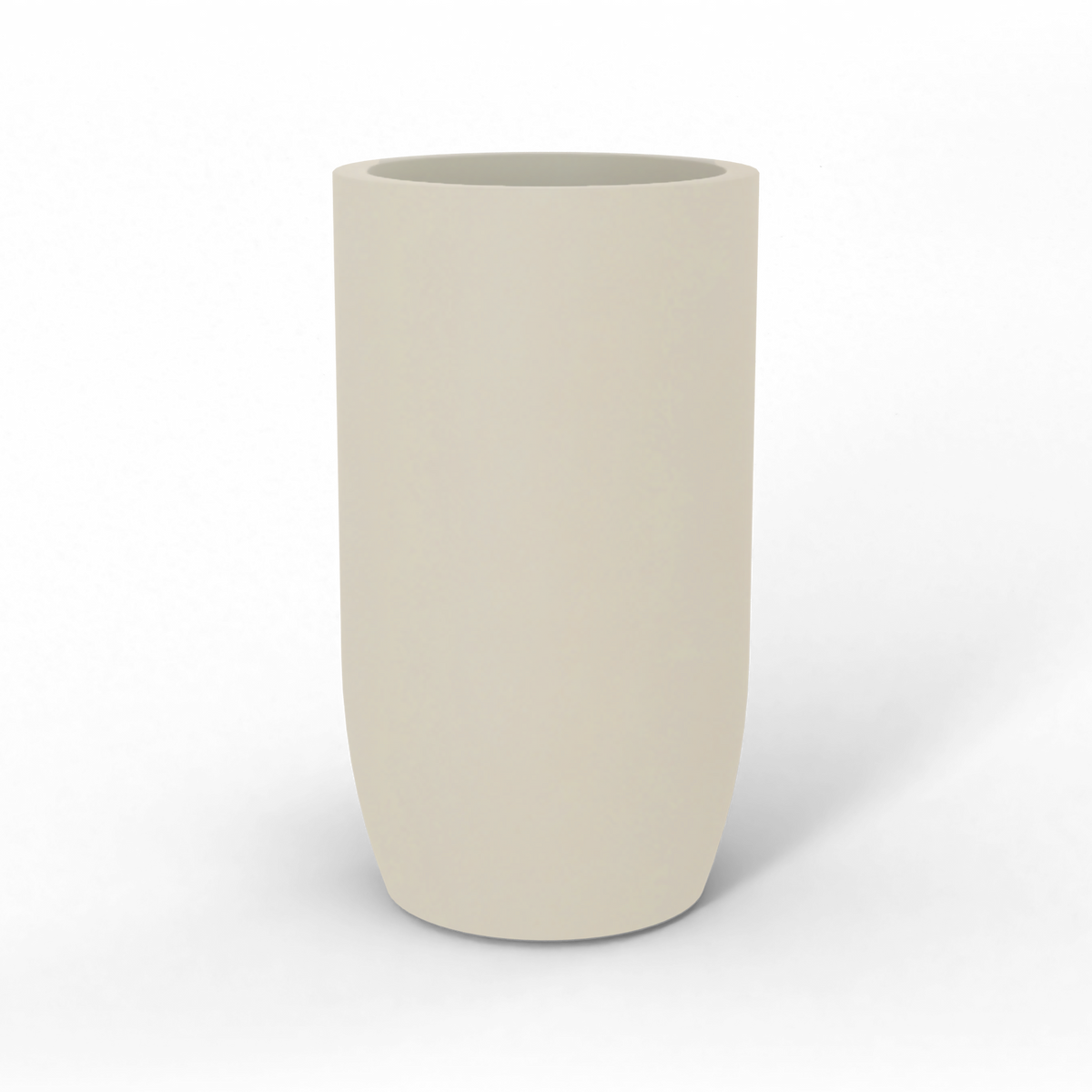 Lisbon tall round fiberglass planter in Satin Beige, studio render
