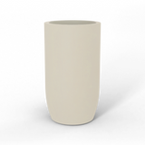 Lisbon tall round fiberglass planter in Satin Beige, studio render