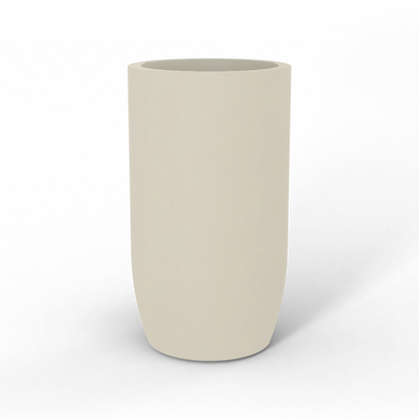 Lisbon tall round fiberglass planter in Satin Beige, studio render
