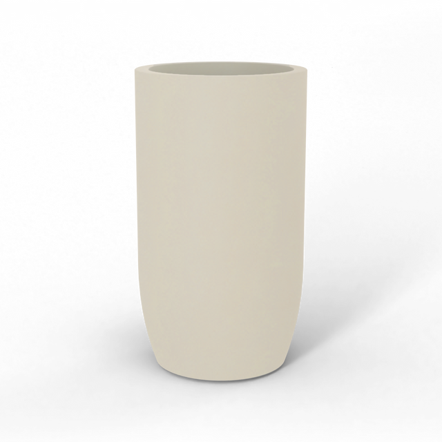 Lisbon tall round fiberglass planter in Satin Beige, studio render