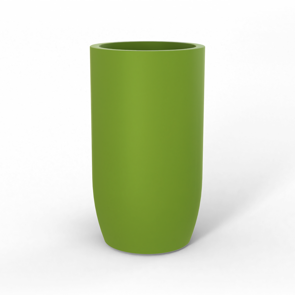 Lisbon tall round fiberglass planter in Satin Green, studio render