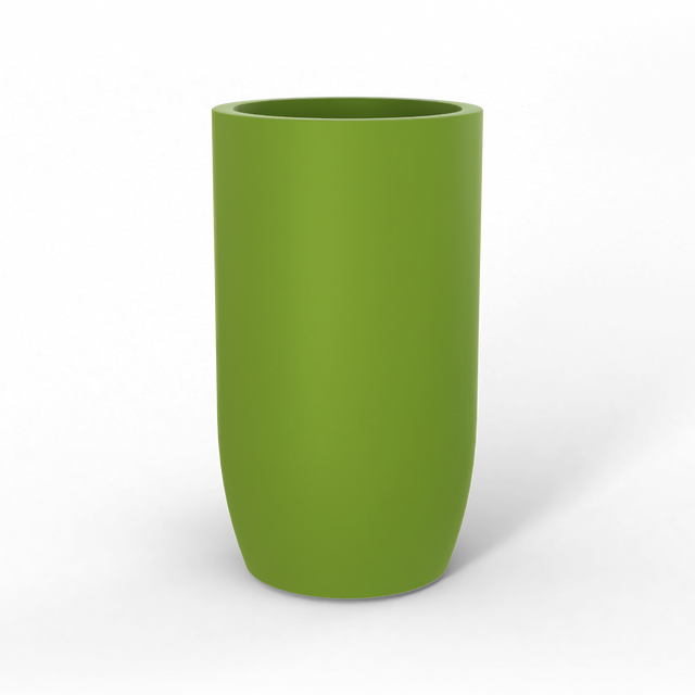 Lisbon tall round fiberglass planter in Satin Green, studio render