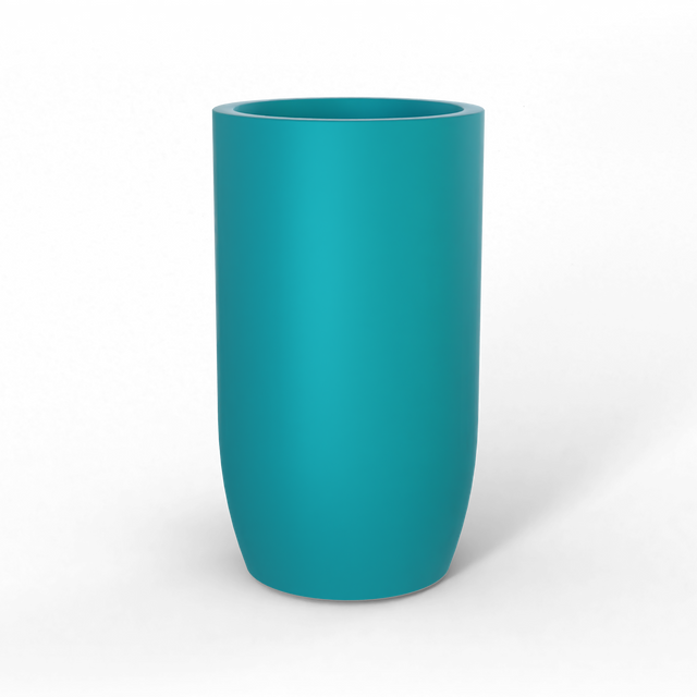 Lisbon tall round fiberglass planter in Satin Seafoam Green, studio render